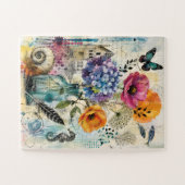 Lebendige botanische Mixed-Media-Collage-Kunst Puzzle (Horizontal)