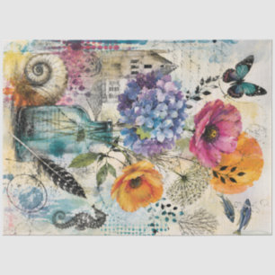 Lebendige botanische Mixed-Media-Collage-Kunst Seidenpapier