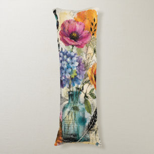 Lebendige botanische Mixed-Media-Collage-Kunst Seitenschläferkissen