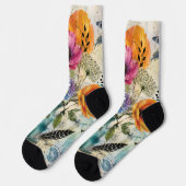 Lebendige botanische Mixed-Media-Collage-Kunst Socken (Linkes Detail)