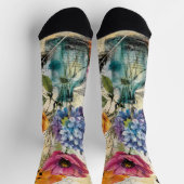 Lebendige botanische Mixed-Media-Collage-Kunst Socken (Oben)