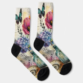 Lebendige botanische Mixed-Media-Collage-Kunst Socken (Rechts)