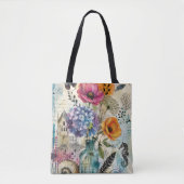 Lebendige botanische Mixed-Media-Collage-Kunst Tasche (Vorderseite)