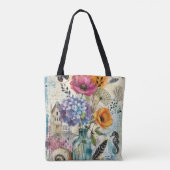 Lebendige botanische Mixed-Media-Collage-Kunst Tasche (Rückseite)