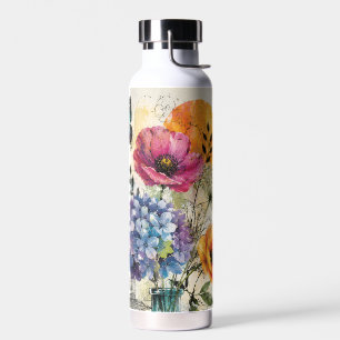 Lebendige botanische Mixed-Media-Collage-Kunst Trinkflasche