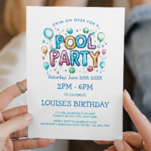 Lebendige Buchstaben und Luftballons Poolparty-Ein Einladung