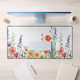 Lebendige Bunte Aquarell-Wildblumen  Schreibtischunterlage