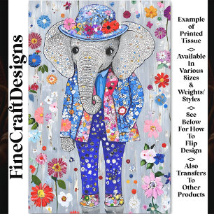 Lebendige Bunte Blumen Elefant AT7 Decoupage Seidenpapier
