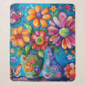 Lebendige Bunte Blumenmuster Sherpadecke (Vorderseite)