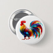 Lebendige Bunte Hahn Kunst Button (Vorne & Hinten)