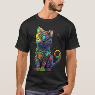 Lebendige Bunte Katze 3D Abstrakte Vektor-Katze  3 T-Shirt