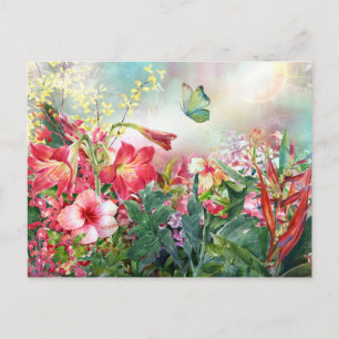 Lebendige Bunte Wasserfarbe Gartenblumen  Postkarte