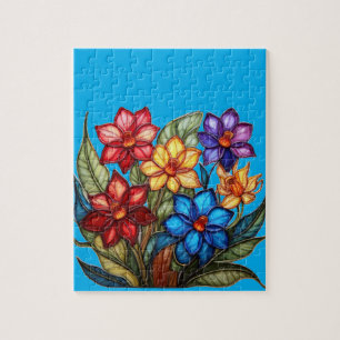 Lebendige Buntglas-Blumenstrauß-Illustration Puzzle