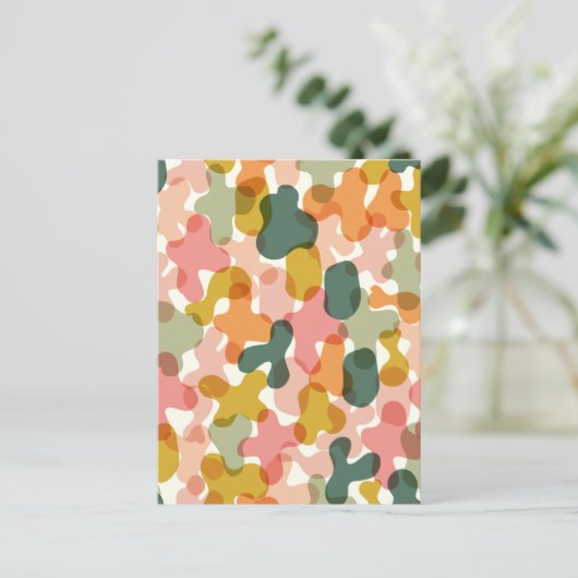 Lebendige Camouflage Blobs Kissen Postkarte (Stehend Vorderseite)