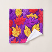 Lebendige Cartoon-Blätter: Lila, gelb, rot Badhandtuch Set (Waschlappen)