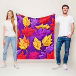 Lebendige Cartoon-Blätter: Lila, gelb, rot Fleecedecke