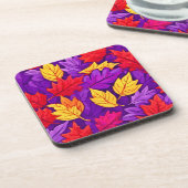 Lebendige Cartoon-Blätter: Lila, gelb, rot Getränkeuntersetzer (Linke Seite)