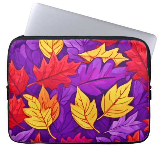 Lebendige Cartoon-Blätter: Lila, gelb, rot Laptopschutzhülle (Vorderseite)