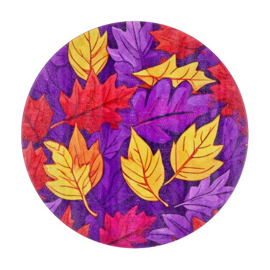 Lebendige Cartoon-Blätter: Lila, gelb, rot Schneidebrett (Vorderseite)