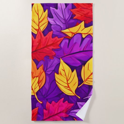 Lebendige Cartoon-Blätter: Lila, gelb, rot Strandtuch (Vorderseite)