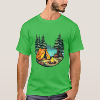 Lebendige Cartoon-Camping-Szene ohne FeuerBäume vi T-Shirt