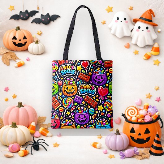 Lebendige Cartoon-Halloween-Süßigkeiten oder Saure Tasche