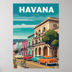 Lebendige Cartoon-Havaner-Straßenszene Klassische  Poster