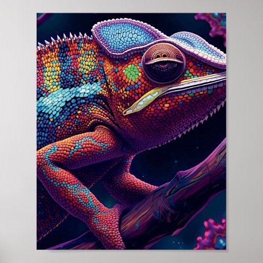 Lebendige Chamäleon-Wandkunst – Farbiger Reptil Poster (Vorne)