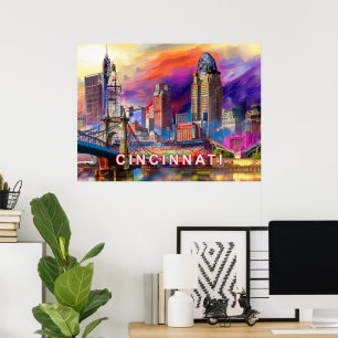 Lebendige Cincinnati Ohio abstrakte Skyline-Kunst  Poster