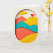 Lebendige Collage Berge Vogel Karte (Gelbe Blume)
