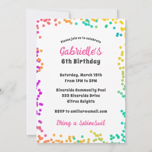 Lebendige Confetti Es ist Party Zeit! Celebration Einladung (Rückseite)