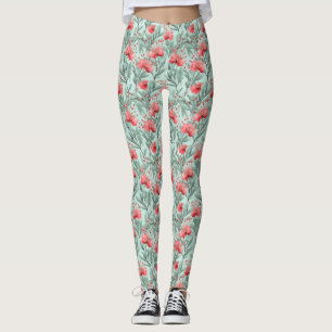 Lebendige Coral Eukalyptus Blossom Leggings