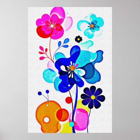 Lebendige Cyan-Magenta-Abstrakte Fluidblumen Poster (Vorne)