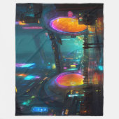 Lebendige Cyberpunk-Stadtlandschaft mit Bögen Fleecedecke (Vorderseite)