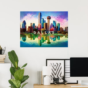 Lebendige Dallas-Skyline Graffiti-Kunst Poster