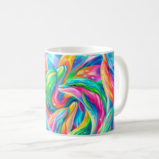 Lebendige Delfin-Traumlandschaft – Psychedelischer Kaffeetasse (VorderseiteRechts)