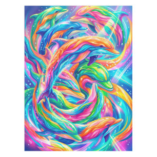 Lebendige Delfin-Traumlandschaft – Psychedelischer Tischdecke