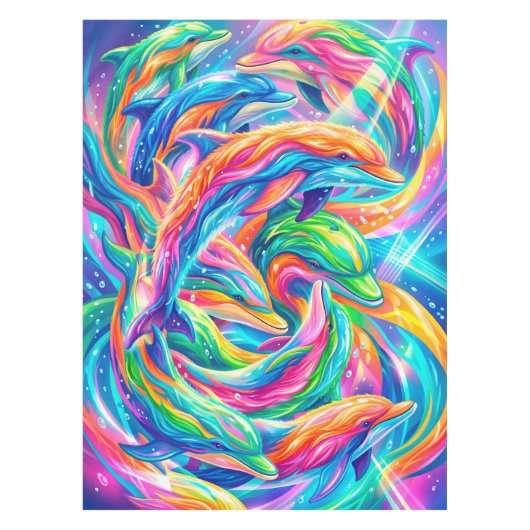 Lebendige Delfin-Traumlandschaft – Psychedelischer Tischdecke (Vorderseite)