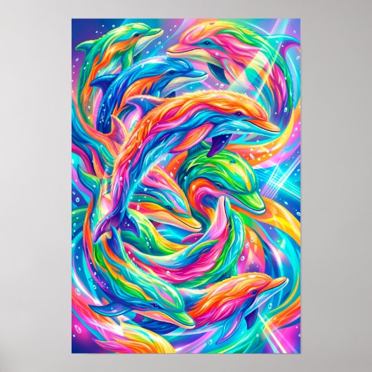 Lebendige Delfin-Traumlandschaft – psychedelisches Poster (Vorne)
