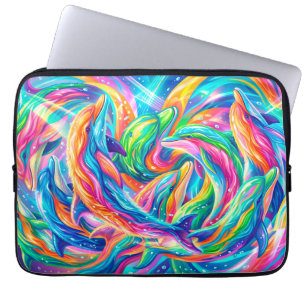 Lebendige Delfintraumlandschaft – psychedelische B Laptopschutzhülle