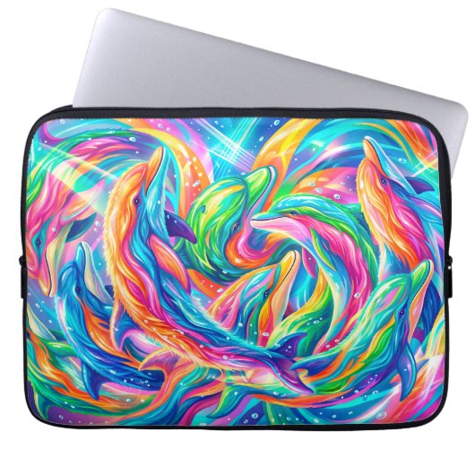 Lebendige Delfintraumlandschaft – psychedelische B Laptopschutzhülle (Vorderseite)