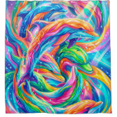 Lebendige Delfintraumlandschaft – Psychedelischer  Duschvorhang (Vorderseite)
