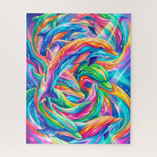 Lebendige Delfintraumlandschaft – Psychedelischer Puzzle (Vertikal)