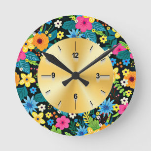 Lebendige Ditsy-Blumen Blumenmuster-Design-43785 Runde Wanduhr