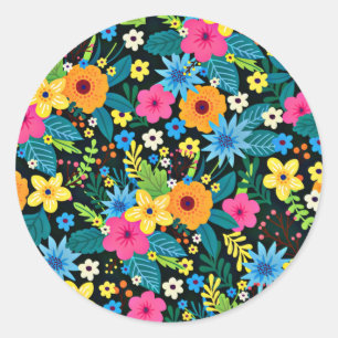 Lebendige Ditsy-Blumen Blumenmuster Design-43785 Runder Aufkleber