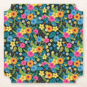 Lebendige Ditsy-Blumen Blumenmuster Design-43785 Untersetzer
