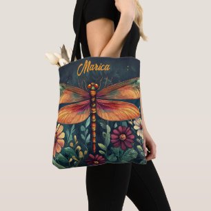 Lebendige Dragonfly Floral Shades Orange Red Green Tasche
