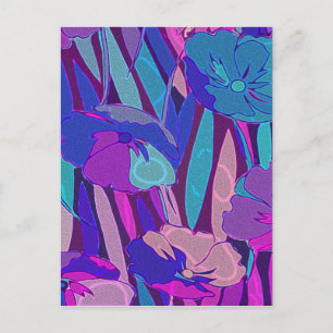 Lebendige dunkelblaue violette Mitternachtsblumen, Feiertagspostkarte