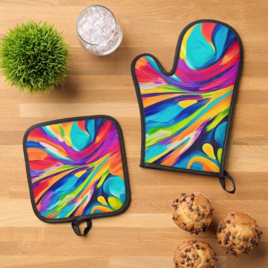Lebendige Energieexplosion Ofenhandschuh & Topflappen-Set (Oben Unten)