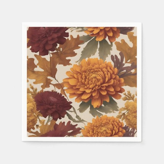 Lebendige Fall Chrysanthemums Asters and Marigolds Serviette (Vorderseite)